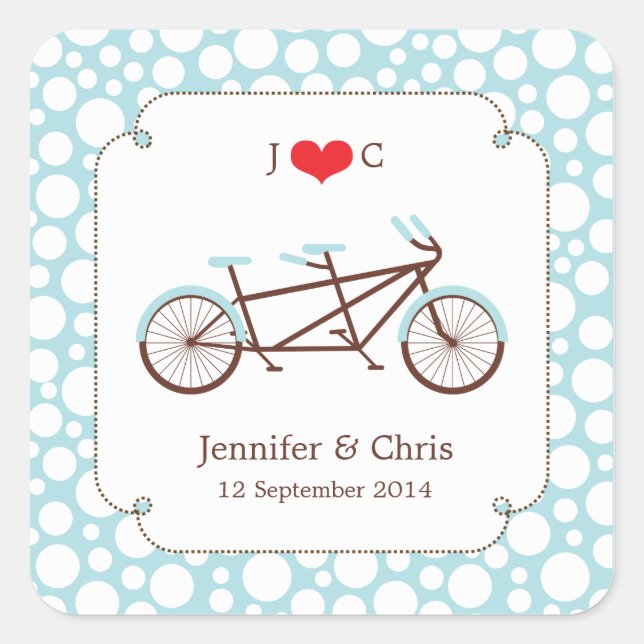 Tandem Bike (Blue Dots) Favor Sticker (Front)