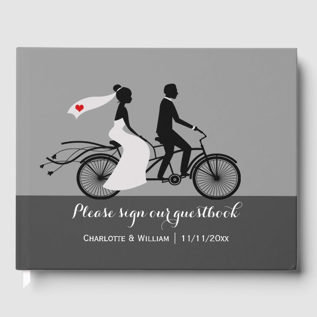 Tandem Bike Bride And Groom Personalized Wedding Guest Book (Front)