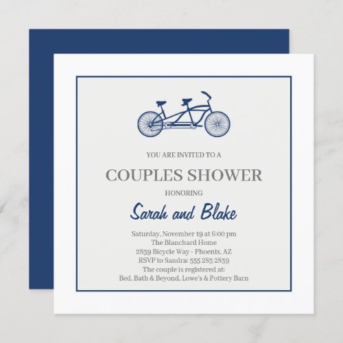 Tandem Bike Couples Wedding Shower Invitation