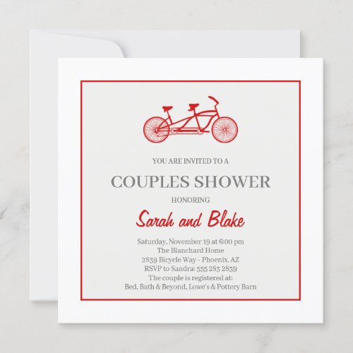 Tandem Bike Couples Wedding Shower Invitation