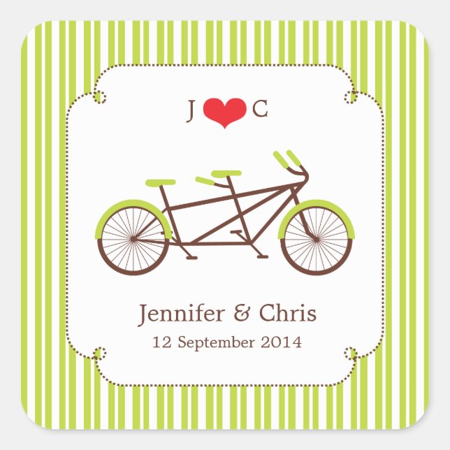 Tandem Bike (Green Stripes) Favor Sticker (Front)