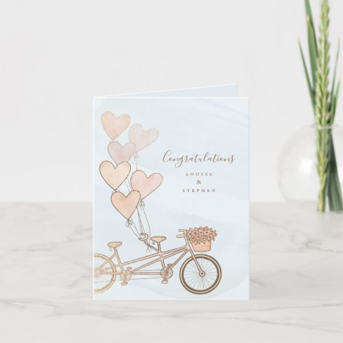Tandem bike  heart balloons greeting card