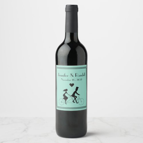 Tandem Bike Riding Wedding Wine Label