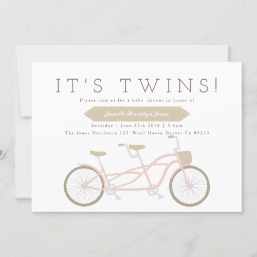 Tandem Bike  Twins Baby Shower Invitation