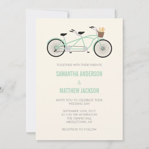 Tandem Bike Wedding Invitation _ Mint Green