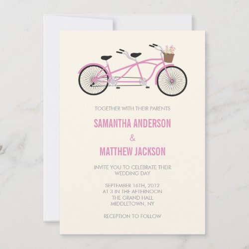 Tandem Bike Wedding Invitation _ Pink