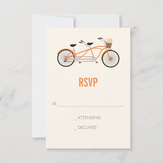 Tandem Bike Wedding RSVP - Orange Card (Front)