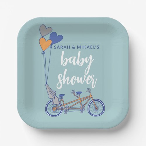 Tandem bike with baby seat shower design paper plates