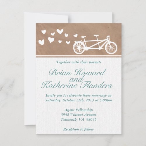 Tandem Bike with Hearts Wedding Invitation