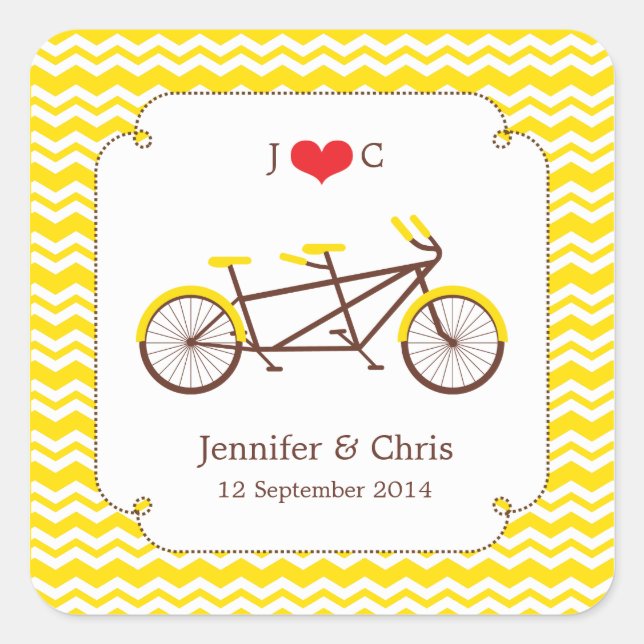 Tandem Bike (Yellow Chevron) Favor Sticker (Front)