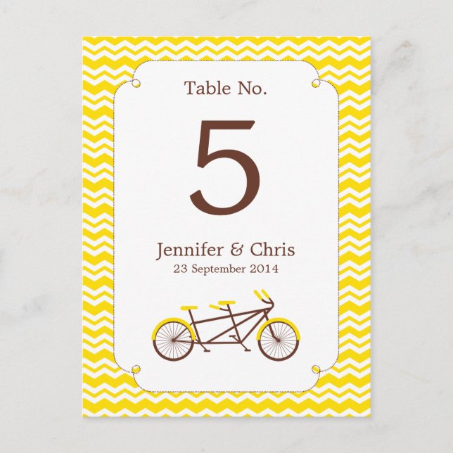 Tandem Bike (Yellow Chevron) Table Number (Front)