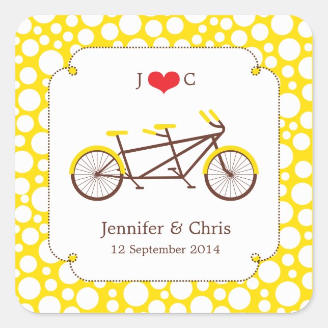 Tandem Bike (Yellow Dots) Favor Sticker (Front)