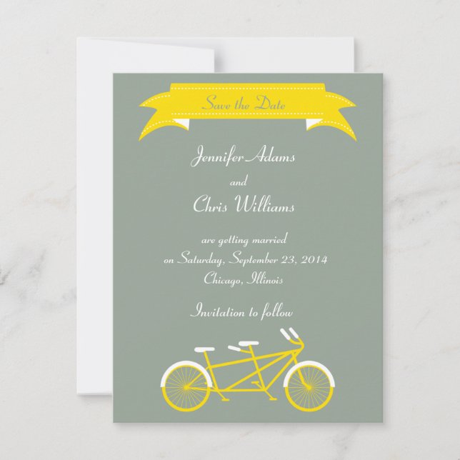 Tandem Bike (Yellow / Grey) Save the Date (Front)