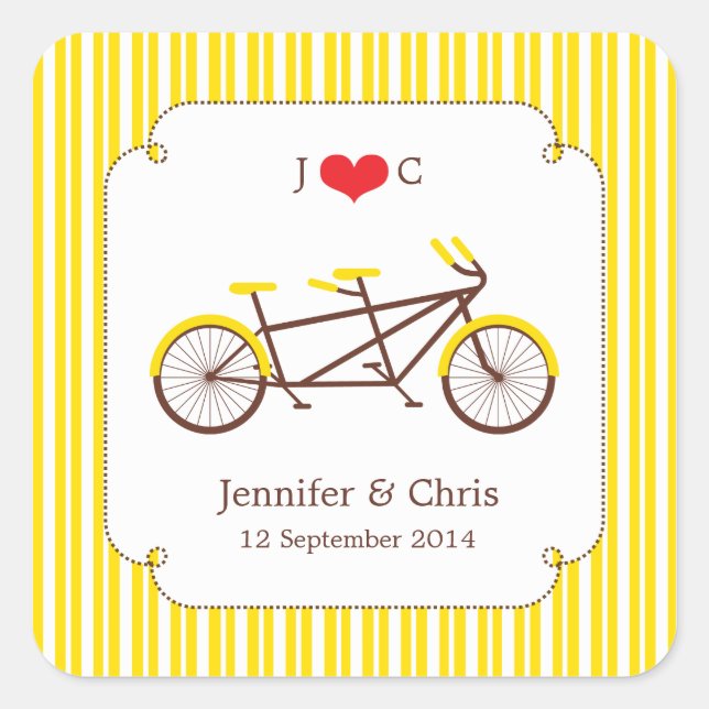 Tandem Bike (Yellow Stripes) Favor Sticker (Front)