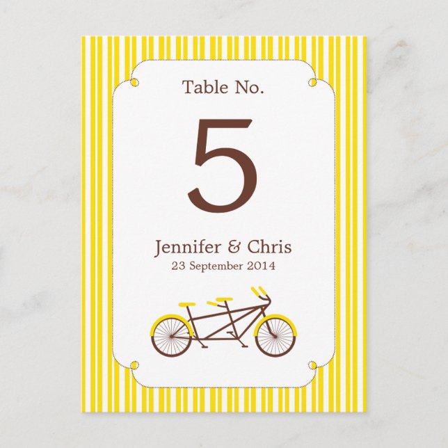 Tandem Bike (Yellow Stripes) Table Number (Front)