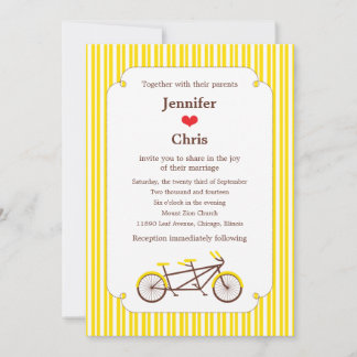 Tandem Bike (Yellow Stripes) Wedding Invitation