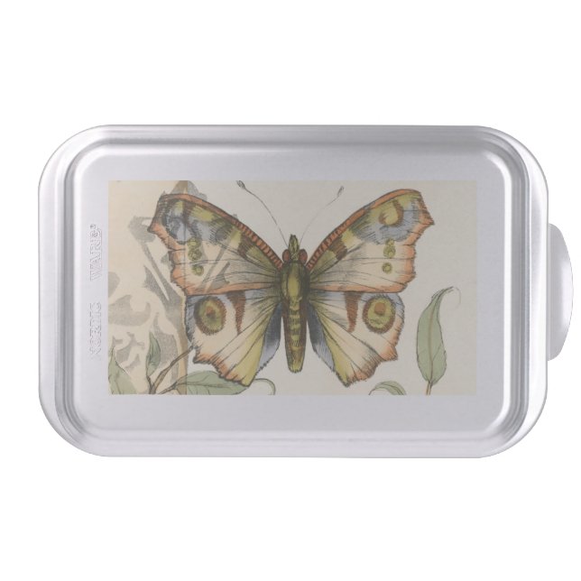 Tandem Butterflies Over Green Leaves Cake Pan (Front)