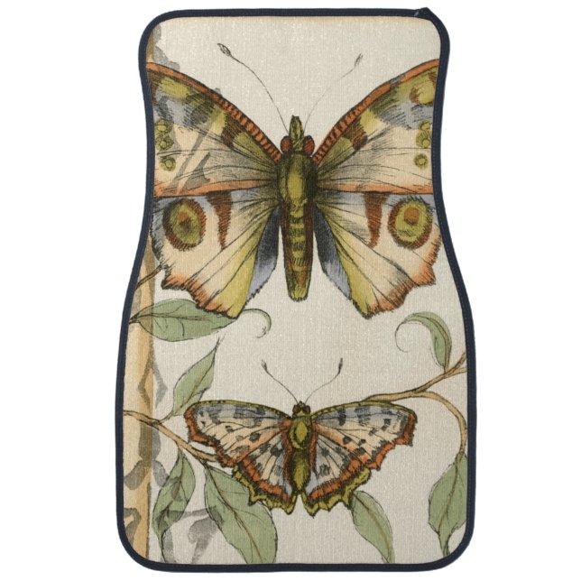 Tandem Butterflies Over Green Leaves Car Mat (Front)