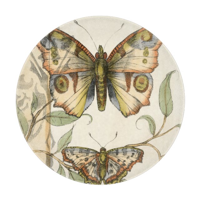 Tandem Butterflies Over Green Leaves Cutting Board (Front)
