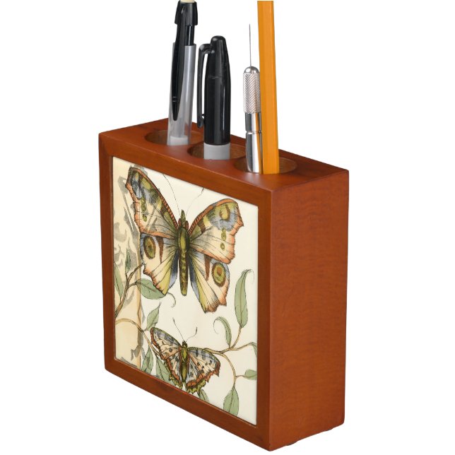 Tandem Butterflies Over Green Leaves Desk Organizer (In Situ)