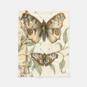 Tandem Butterflies Over Green Leaves Fleece Blanket