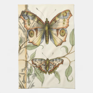 Tandem Butterflies Over Green Leaves Kitchen Towel