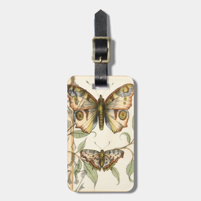 Tandem Butterflies Over Green Leaves Luggage Tag (Front Vertical)