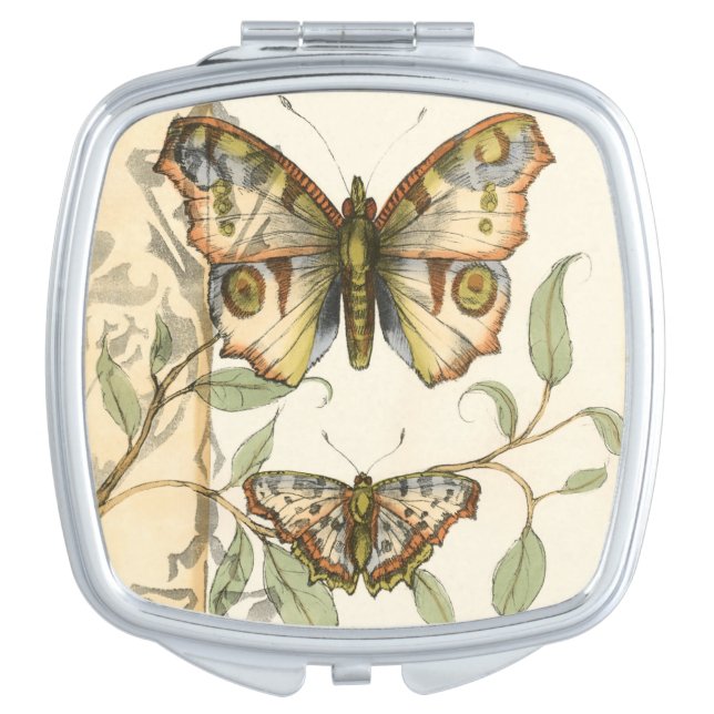 Tandem Butterflies Over Green Leaves Makeup Mirror (Front)