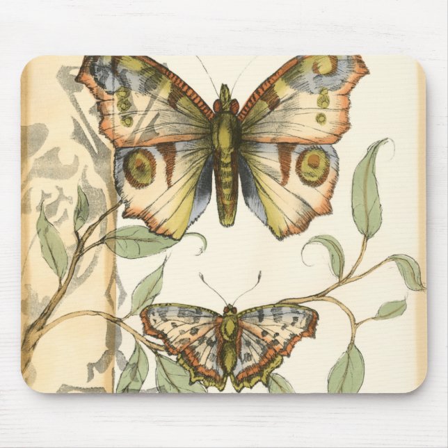 Tandem Butterflies Over Green Leaves Mouse Pad (Front)