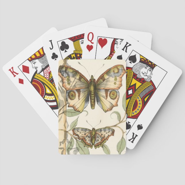 Tandem Butterflies Over Green Leaves Poker Cards (Back)