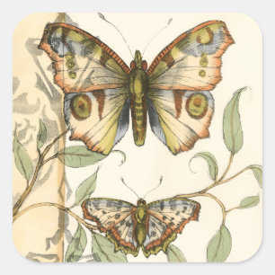 Tandem Butterflies Over Green Leaves Square Sticker