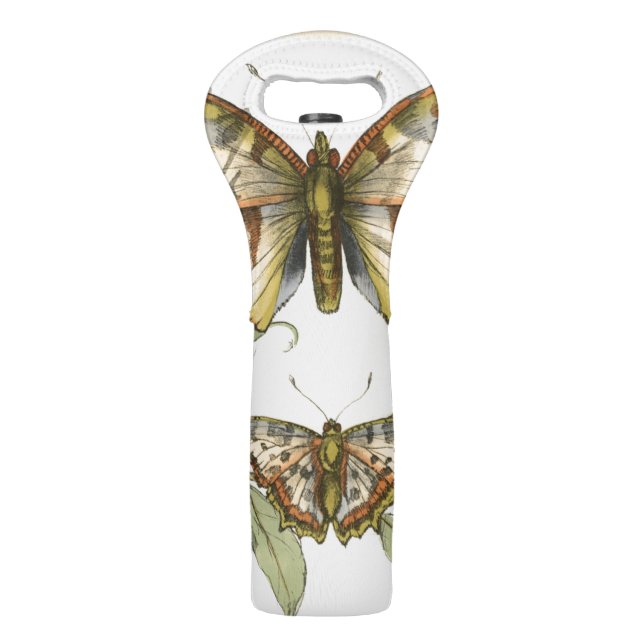 Tandem Butterflies Over Green Leaves Wine Bag (Back)