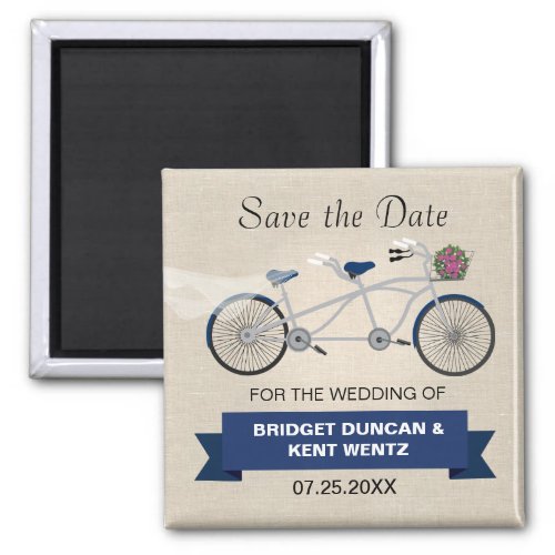 Tandem Dark Blue Bicycle Save the Date Magnet