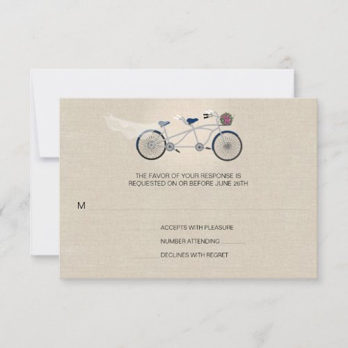 Tandem Dark Blue Bicycle Wedding Faux Linen RSVP