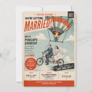 Tandem Flight Gazette Wedding Invitation