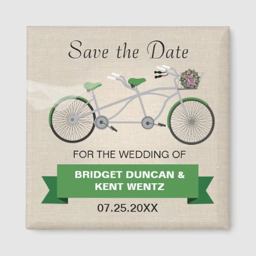 Tandem Green Bicycle Save the Date Magnet