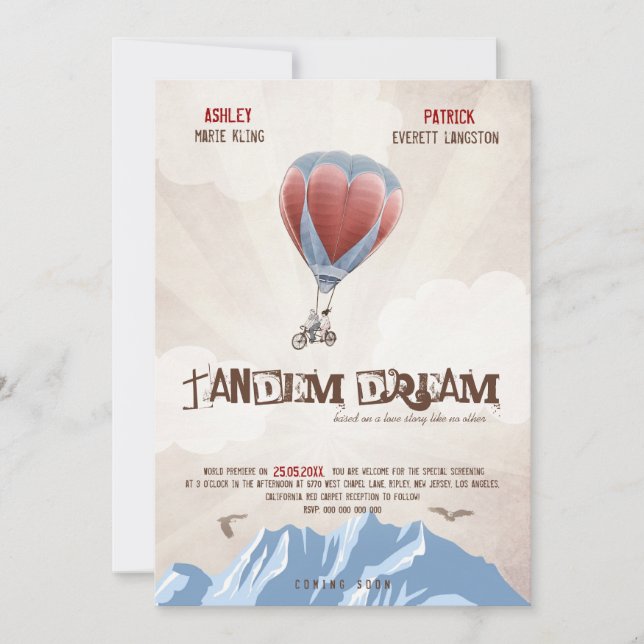 Tandem Love Dream Wedding Invite (Movie Style) (Front)