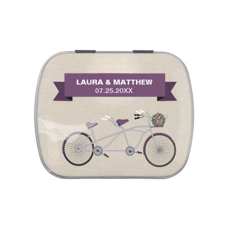 Tandem Purple Bicycle Wedding Engagement Jelly Belly Candy Tin
