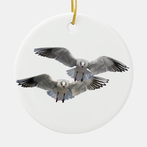Tandem Seagulls in Flight Ceramic Ornament
