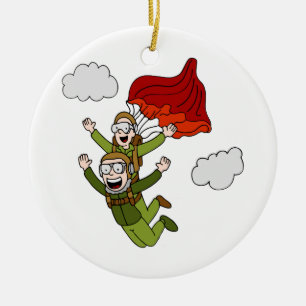 Tandem Skydiving Vector Cartoon Ceramic Ornament