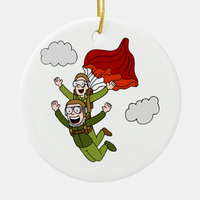 Tandem Skydiving Vector Cartoon Ceramic Ornament (Front)