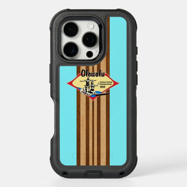 Tandem Surfing Hawaiian Faux Wood Surfboard Otterbox iPhone Case (Back)