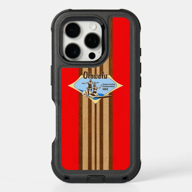 Tandem Surfing Hawaiian Faux Wood Surfboard Otterbox iPhone Case (Back)