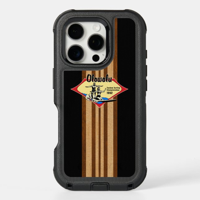 Tandem Surfing Hawaiian Faux Wood Surfboard Otterbox iPhone Case (Back)