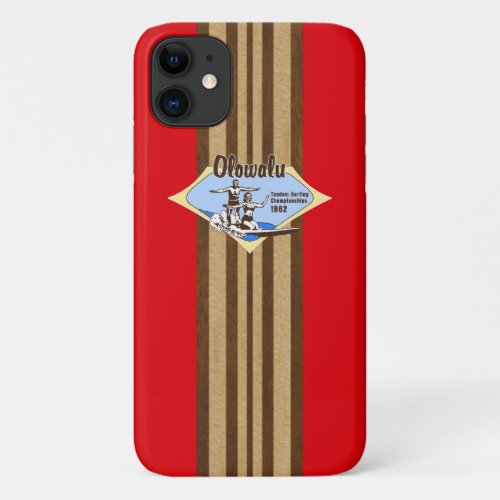 Tandem Surfing Hawaiian Faux Wood Surfboard_ Red iPhone 11 Case