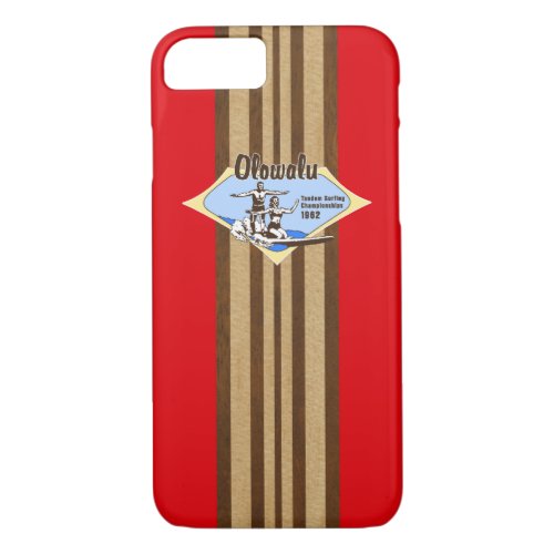 Tandem Surfing Hawaiian Faux Wood Surfboard_ Red iPhone 87 Case