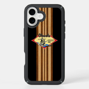 Tandem Surfing Hawaiian Faux Wood Surfboard iPhone 16 Plus Case