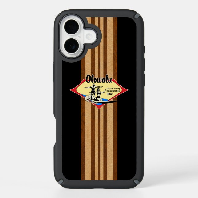 Tandem Surfing Hawaiian Faux Wood Surfboard Speck iPhone Case (Front)