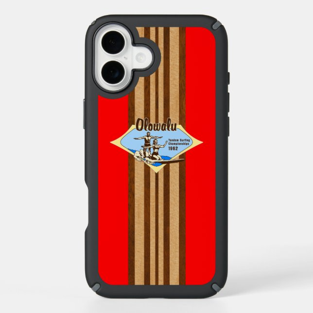 Tandem Surfing Hawaiian Faux Wood Surfboard Speck iPhone Case (Front)