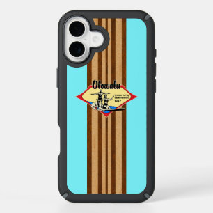 Tandem Surfing Hawaiian Faux Wood Surfboard iPhone 16 Plus Case
